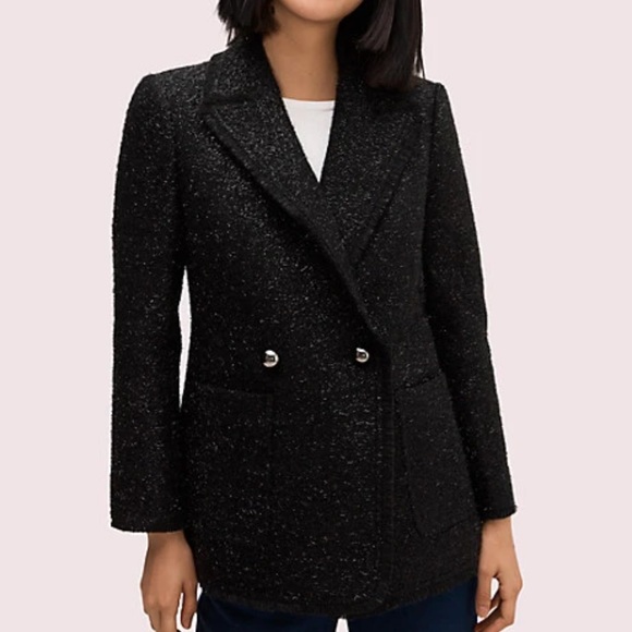 Kate Spade Black Tinsel Double Breasted Tweed Blazer Sz 4